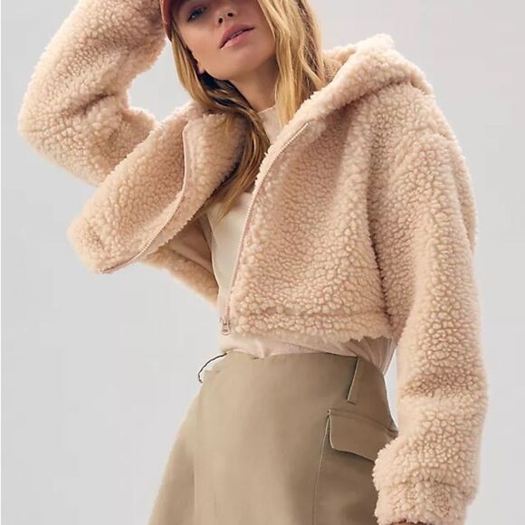 Anthropologie • Daily Practice Faux Shearling Crop Zip-Up Jacket - Picture 1 of 10